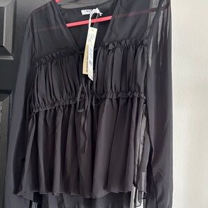 Elegant Black Sheer Blouse with Ruffle Details